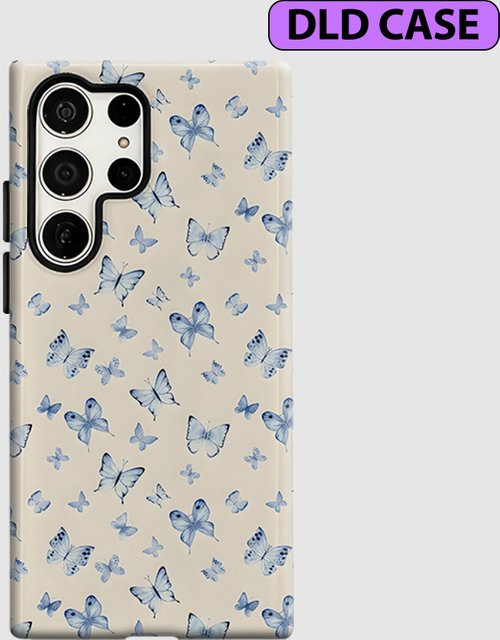 Stoßfeste Doppelschicht Handyhülle mit blauem Schmetterlings-Design für Samsung Galaxy S26 S25 S24 S23 Ultra Plus - Bild 1