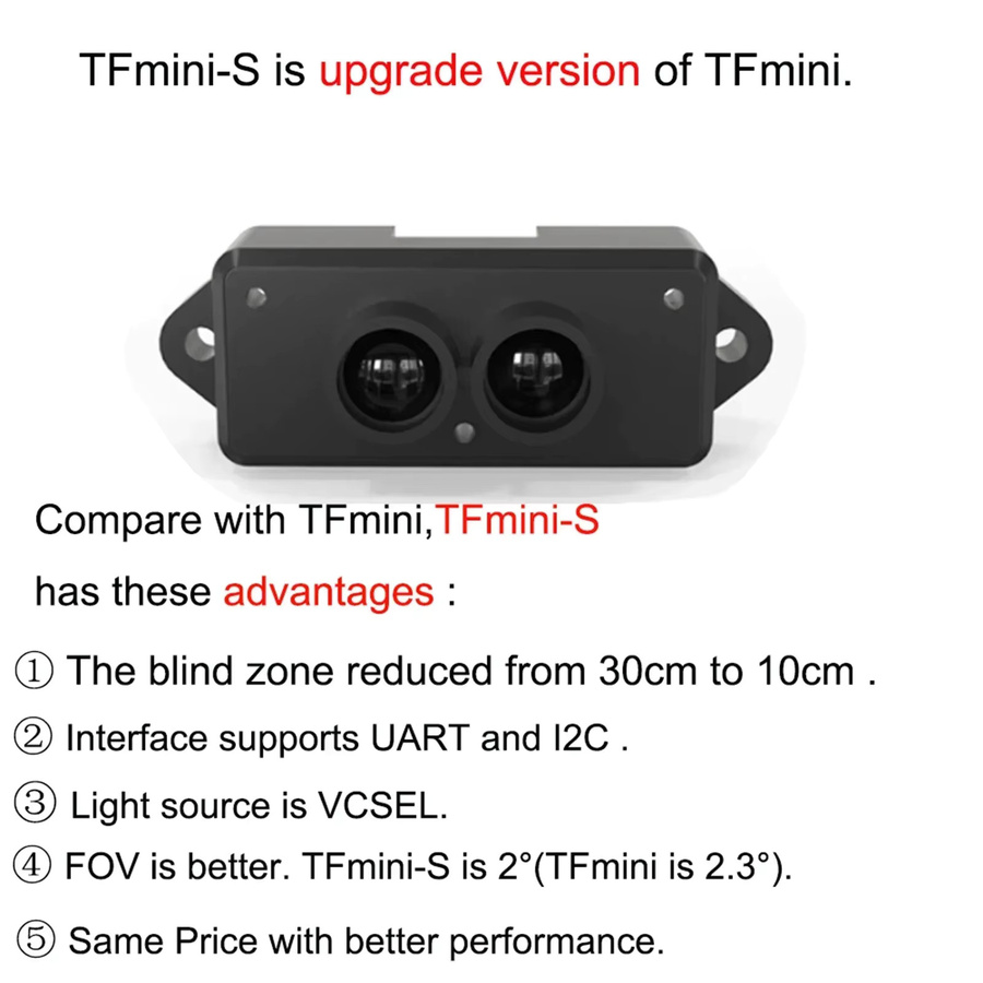 Benewake TFmini-S Lidar Single-Point Micro Ranging Finder Modul mit UART und I2C Schnittstelle in Schwarz für Arduino und Pixhawk - Bild 3