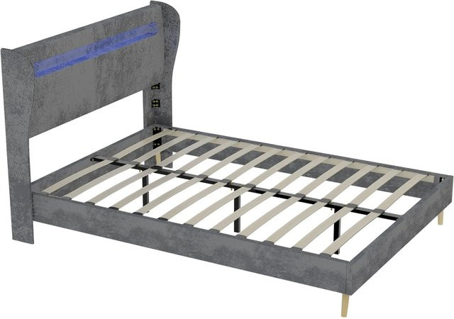 okwish Polsterbett Grau mit LED-Kopfteil für dein Schlafzimmer B/T: 160 x 200 cm - Bild 1