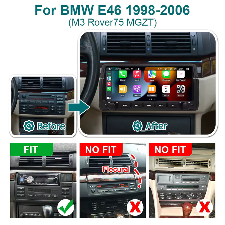 Aycetry Android 15 Autoradio mit 10,26 Zoll Bildschirm, Wireless CarPlay, Bluetooth, GPS, WiFi und 4G für BMW E46 M3, Rover 75 und MG ZT, Schwarz - Bild 2