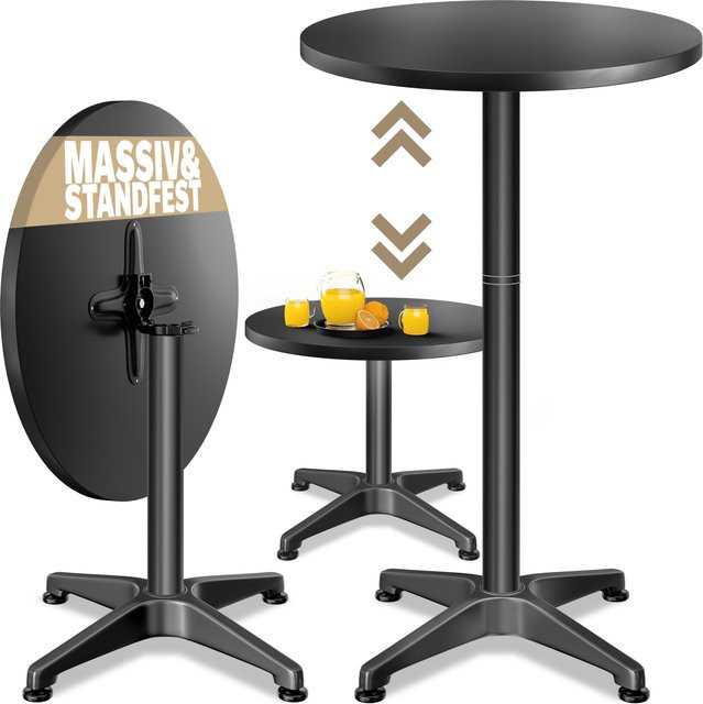 CASARIA Stehtisch rund aus Aluminium und Edelstahl in Schwarz, höhenverstellbar und klappbar, Durchmesser: 60 cm, Höhe: 70 bis 115 cm - Bild 1