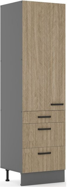 SCANDI Hochschrank Fischgrät Küchenzeile mit 3 Schubkästen und einer Tür, Breite: 60 cm - Bild 1