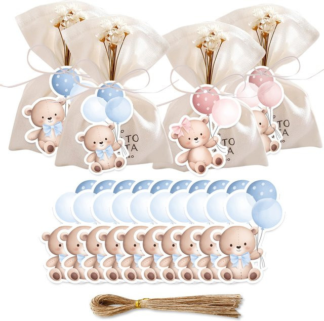 50 Stück Bären-Aufkleber in Rosa und Blau als Cartoon-Hängeetiketten für Babypartys, Kindergeburtstage und als Dekoration oder Verpackungszubehör - Bild 1