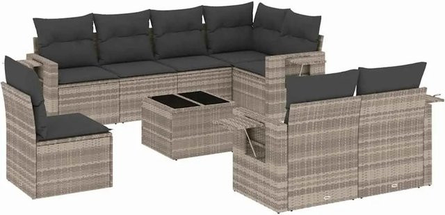 vidaXL 9-teilige Garten-Sofagarnitur aus Polyrattan mit Kissen in Hellgrau - Bild 1