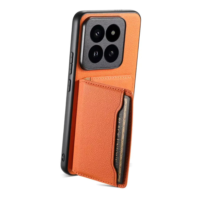 Multifunktionale Leder Brieftasche Handyhülle mit Kartenhalter für Xiaomi 15T 17 Pro Max M14 Ultra 13 Pro Ultra Poco F5 14T in Grün und Orange - Bild 3