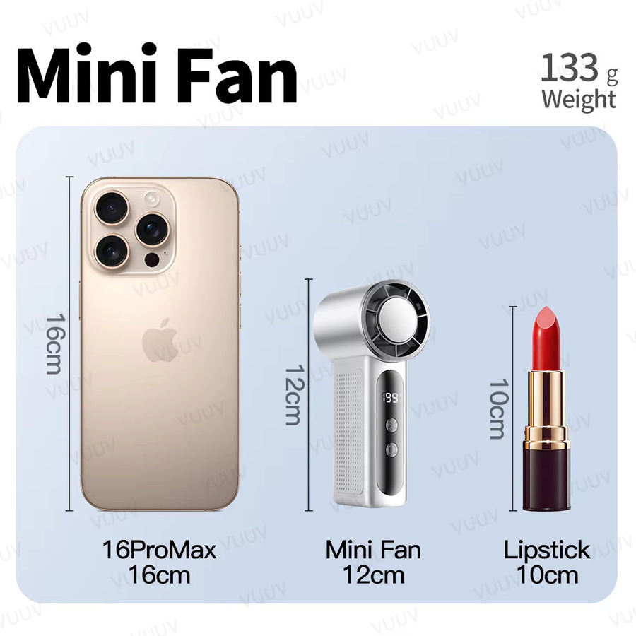 VUUV Tragbarer Mini-Ventilator in Grau mit 2000 mAh Akku, wiederaufladbar, 5 Geschwindigkeitsstufen und LED-Digitalanzeige - Bild 2