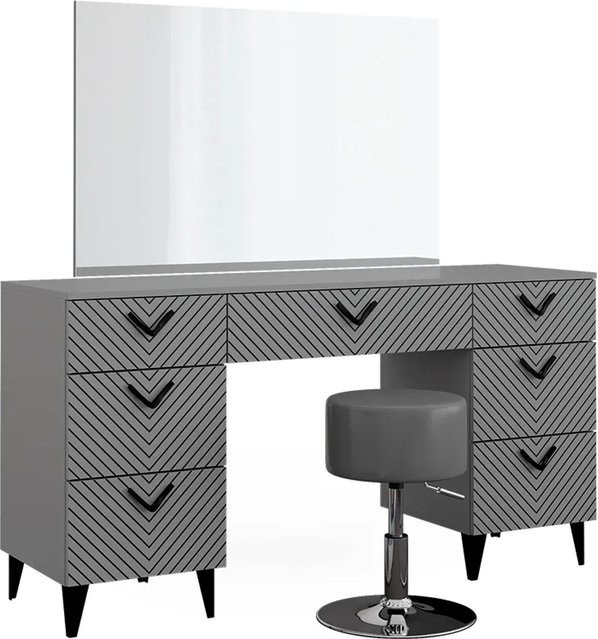 Vicco Schminktisch Anett Grau mit Spiegel und Hocker - Bild 2