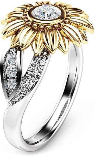 Verlobungsring Kupfer, Sonnenblumen-Design, Zirkonia, Damen, 17,3 mm - Bild 1