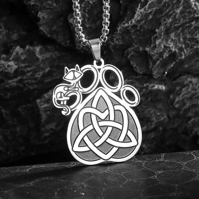 YIRAN Jewelry Halskette, Katzenherz Hexenknoten Anhänger, Edelstahl, Weiß, Unisex - Bild 1