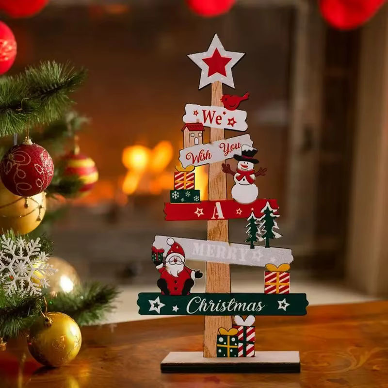 ZQNYCY Weihnachtsdekoration aus Holz mit Weihnachtsmann und Schneemann als Desktop-Schmuck im Landhausstil, mehrfarbig - Bild 2