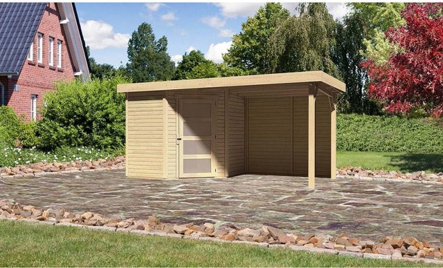 Karibu Holz-Gartenhaus Linköping mit Flachdach, Unbehandelt, Braun, B/T/H: 213 x 218 x 209 cm - Bild 1