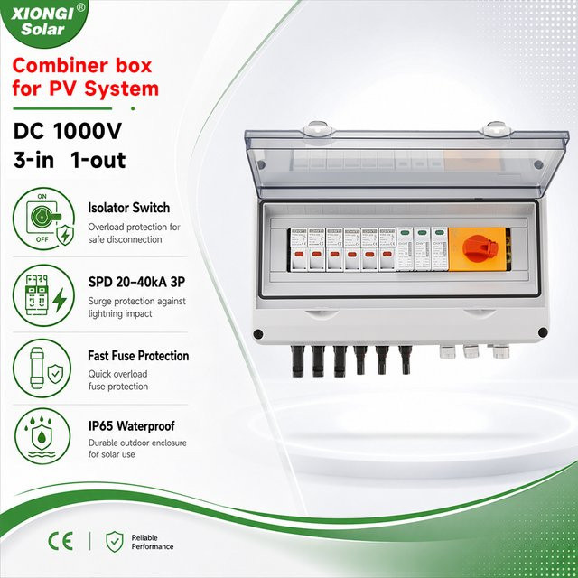XIONGISOLAR DC Combiner Box IP65 Wasserdichter PV Solar Blitzschutz mit 3 String Trennschalter 1000V 3 Eingang 1 Ausgang - Bild 1