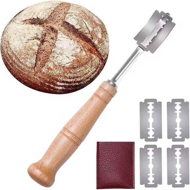 SHIBO Brot-Lame-Set aus Edelstahl mit 5 Ersatzklingen und Holzgriff in Silber - Bild 1