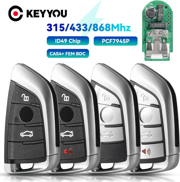 KEYYOU Ersatzfernbedienung mit 3/4 Tasten für BMW F Serie, FEM, CAS4, 5er, 7er, X5 und X6 (2014+) mit 315/433/868 MHz, ID49 PCF7945 Keyless Entry Fob - Bild 1