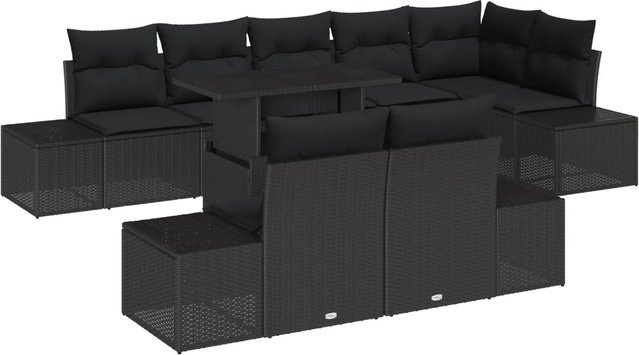 vidaXL Garten-Sofa-Set aus Poly-Rattan mit Speicherfunktion, 9-teilig, Schwarz - Bild 1