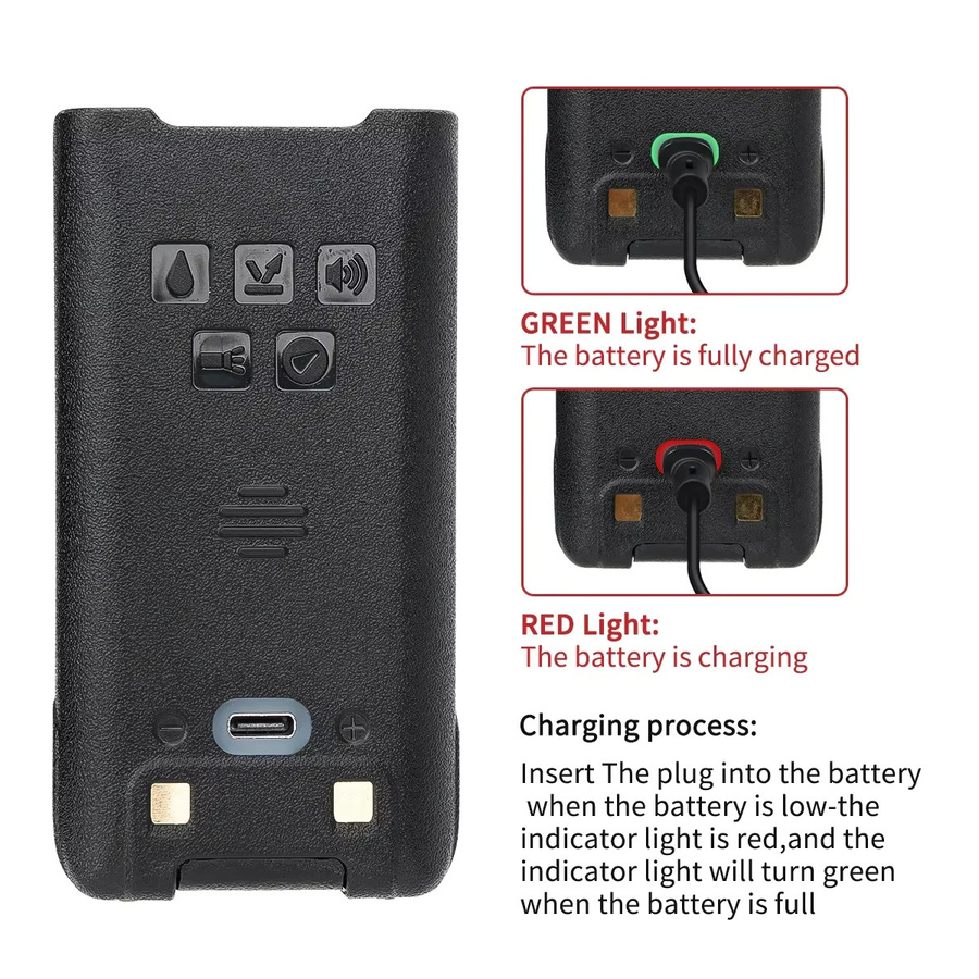 BL-9 Plus Li-Ionen-Akku für Baofeng UV-9R Pro und GMRS-9R Walkie Talkie, 7,4 V mit USB-C-Ladefunktion, Schwarz - Bild 2