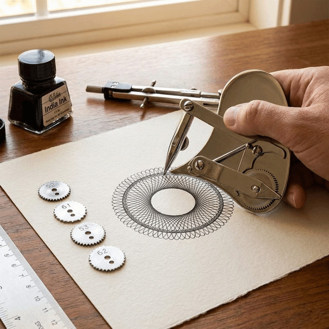 Vintage Präzisions-Linealstift-Set aus Massivlegierung in Gold mit austauschbaren Rädern und mechanischem Getriebe - Bild 1