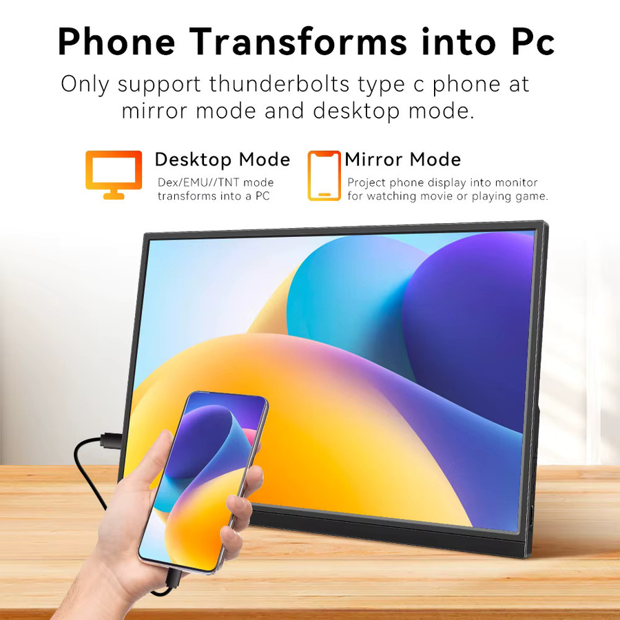 Pisichen Tragbarer Touch-Monitor mit IPS-Display und Lautsprechern, 1920x1200 Full HD, USB-C und HDMI, Schwarz - Bild 4