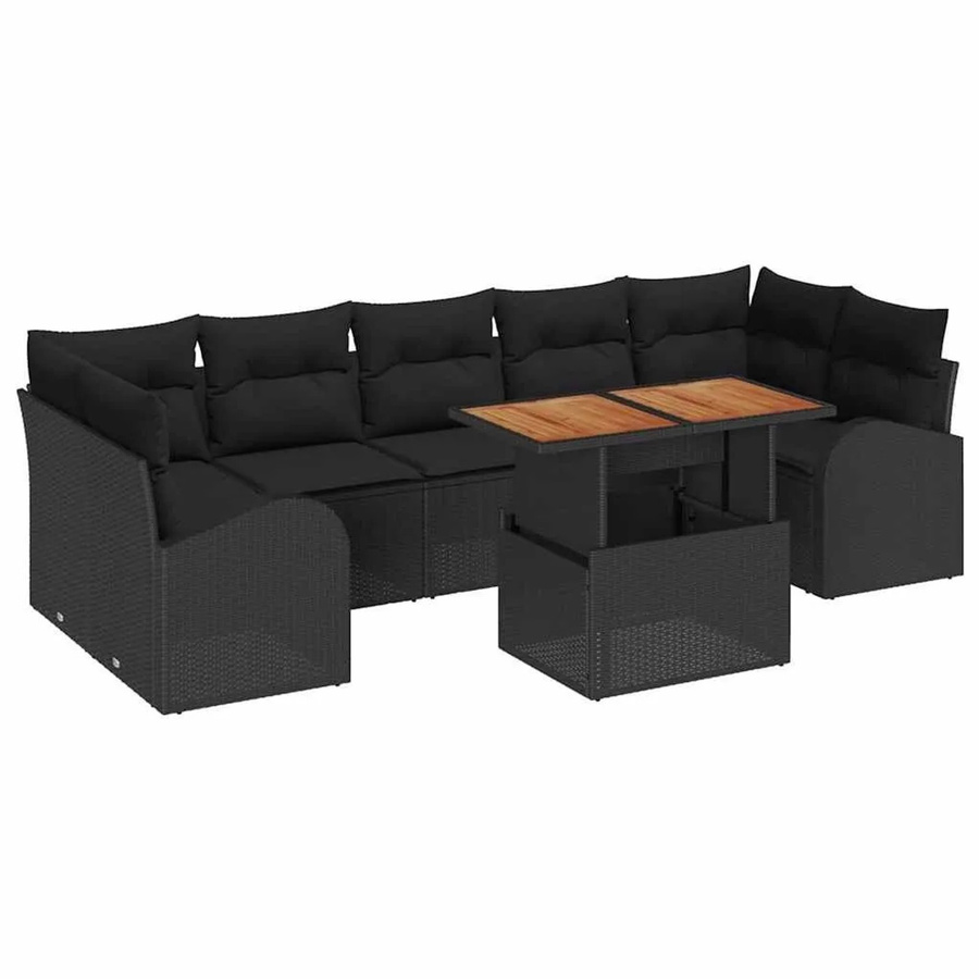 vidaXL Garten-Sofa-Set mit Kissen, 8-teilig, Schwarz - Bild 2