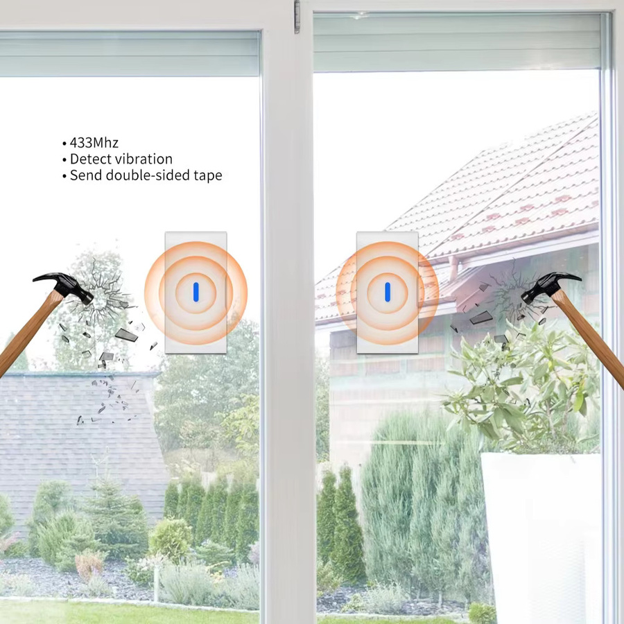 Staniot Drahtloser Vibrationsdetektor und Fenstersensor mit SOS-Taste in Weiß, 433 MHz Glasbruchsensor und Anti-Diebstahl-Alarmgerät - Bild 2