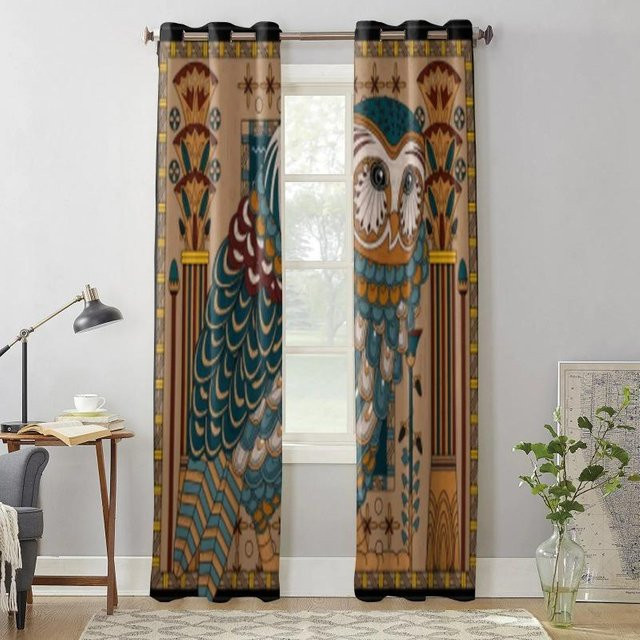 Luxus-Fenstervorhang mit Eulen-Motiv im ägyptischen Art-Deco-Stil von Super Six, Farbe: Schwarz/Mehrfarbig, Breite: 135 cm, Höhe: 60 cm - Bild 1