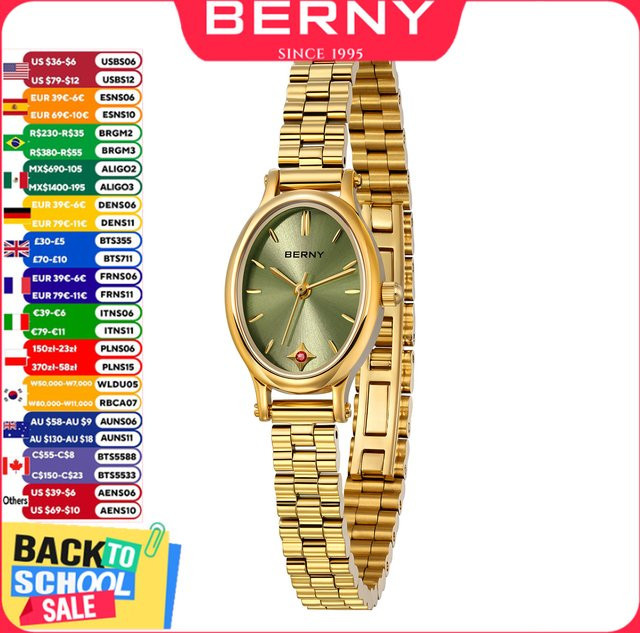 BERNY Armbanduhr, Gold, Quarz, Grün, Edelstahl, Damen - Bild 1