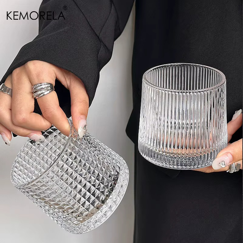 KEMORELA Retro Glas Tumbler Transparent 300 ml mit geometrischem Design für Kaffee, Latte oder Whisky - Bild 2