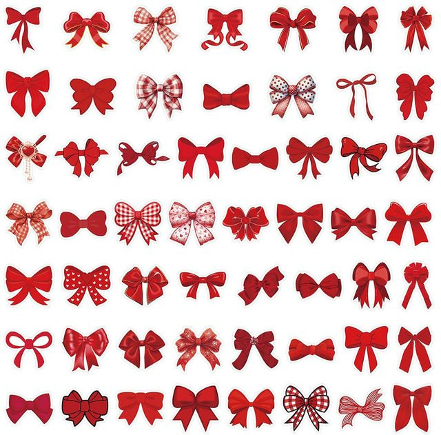 54 Stück Rote Schleife Stanzaufkleber Set von AnimeWorlds Store wasserfest für Scrapbooks und Bastelarbeiten - Bild 1
