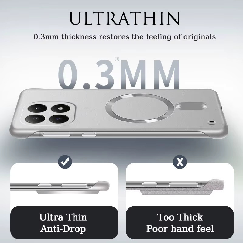 Lucky Ring Fundas Magnetische Handyhülle für Xiaomi 15, 15T, 14, 14T Pro und 14 Ultra, Rahmenlose Matte Stoßfeste PC-Abdeckung, Grau - Bild 3