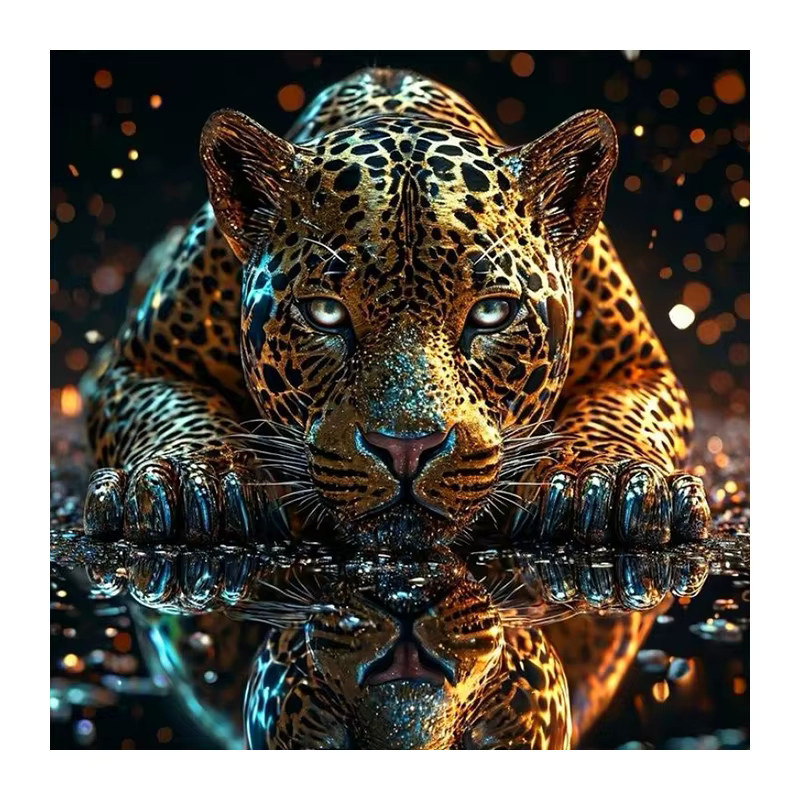 Huacan Diamantmosaik Set Leopard Tier Motiv mit Rundbohrern in Multicolour, Breite: 20 cm, Höhe: 20 cm - Bild 4