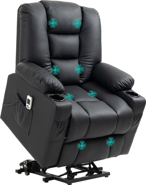 HOMCOM Massagesessel mit Aufstehhilfe und Liegefunktion, Relaxsessel mit Fußstütze und USB-Anschluss, Schwarz, B/T/H: 98 x 90 x 102 cm - Bild 1