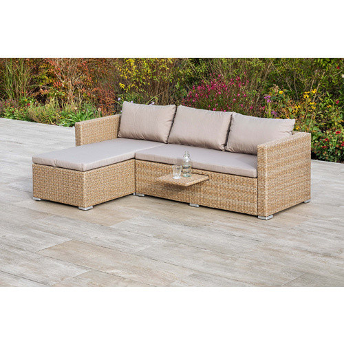 Merxx Veneto Eckbank für Garten und Terrasse aus Kunststoffgeflecht mit Auflagen, B/H/T: 140 x 56 x 240 cm, braun/beige - Bild 1