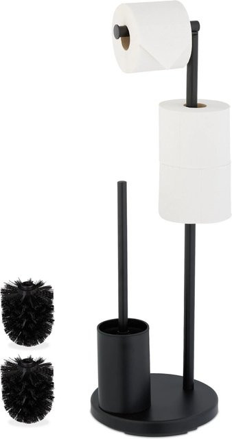 Relaxdays WC Garnitur aus Edelstahl in Schwarz, freistehend und knickbar, B: 68 cm, T: 22 cm - Bild 1