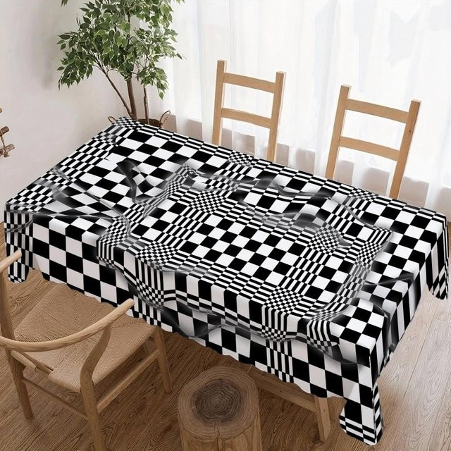 JINGYUE Pet Tischdecke mit Karomuster in Schwarz und Weiß, rechteckig, wasserabweisend und waschbar, B/T: 160 x 100 cm - Bild 1
