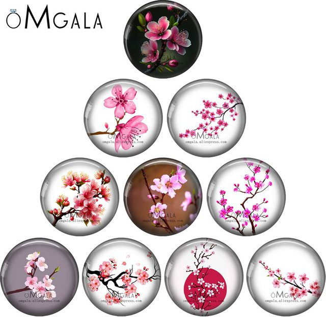 OMGALA Foto-Glas-Cabochon, Pfirsichblüten-Blumenmuster, rund - Bild 1
