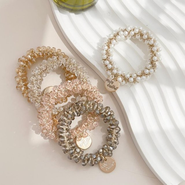 Haargummis Kristallperlen, elastisch, beige, Damen - Bild 1