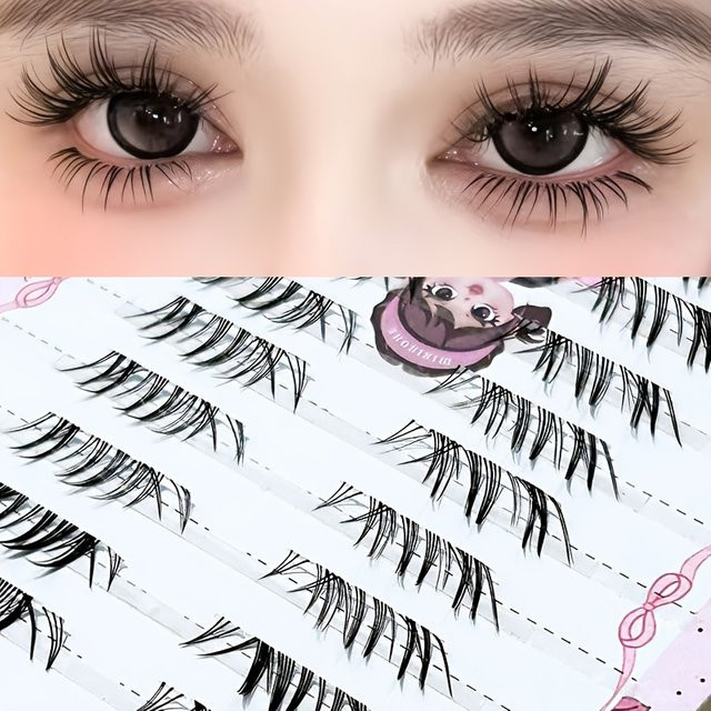 Mixiaohe Cluster-Wimpern, schwarz, natürlich, 80 Stück - Bild 1