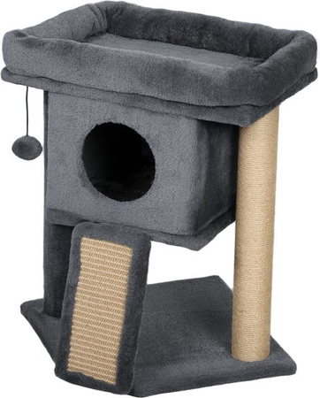 PawHut Kratzbaum Dunkelgrau mit Katzenhöhle und Spielball, B/T/H: 40 x 40 x 57 cm