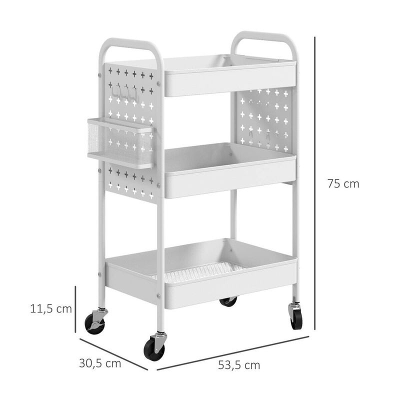 HOMCOM Küchenwagen in Weiß mit Edelstahl, modern und lackiert, B/H/T: 30,5 x 53,5 x 75 cm - Bild 3