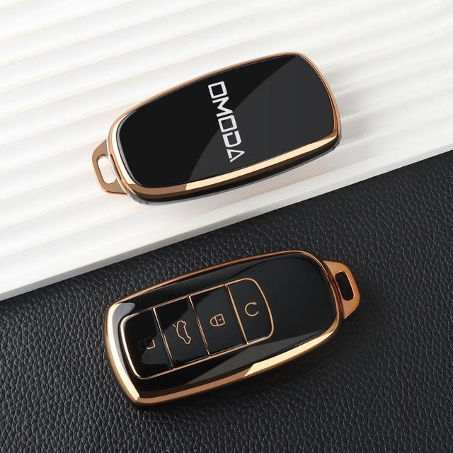 TPU Auto Schlüsselhülle Vollabdeckung für Chery Omoda C5 E5 C9 Omoda 5 9 EV PHEV in Gold mit Schlüsselanhänger - Bild 1