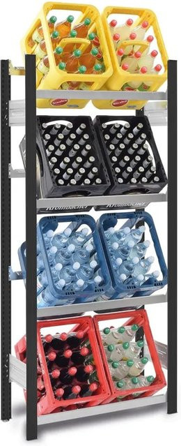 PROREGAL Getränkekistenregal Stecksystem T-Profil aus Stahl, 4 Ebenen, Anthrazit/Verzinkt, H x B x T: 175 x 75 x 30 cm - Bild 1