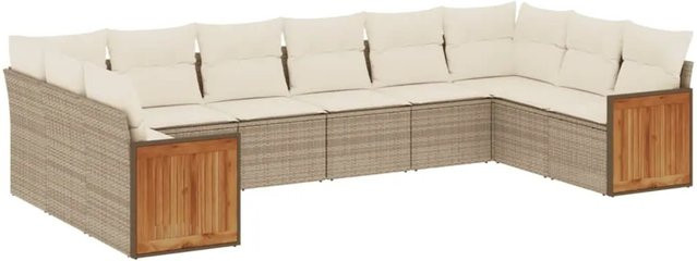 vidaXL 10-tlg. Garten-Sofagarnitur aus Poly-Rattan in Beige mit Kissen und Stauraum - Bild 1