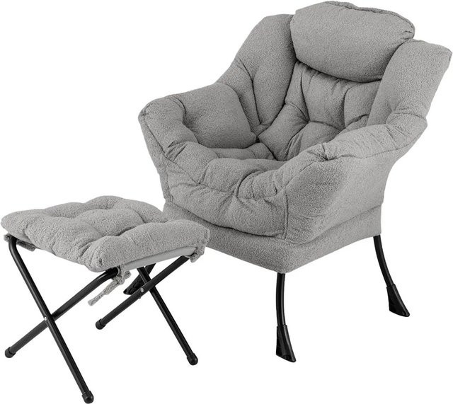 Costway Relax Sessel mit Hocker und Seitentasche in Grau - Bild 1