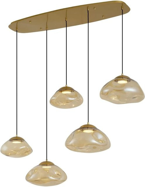 QAZQA Hotel Chic Hängelampe aus Messing mit bernsteinfarbenem Glas in Gold/Messing - Bild 1