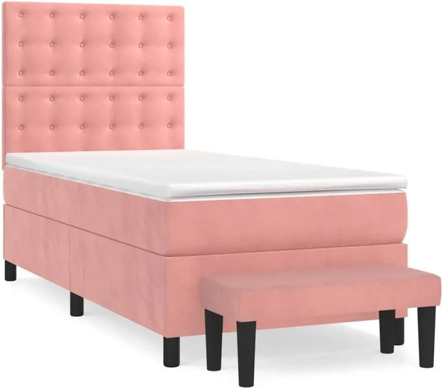 vidaXL Boxspringbett mit Matratze in Rosa, Hybridbett aus Samt mit Taschenfederkern, B/T/H: 90 x 190 x 118 cm - Bild 1