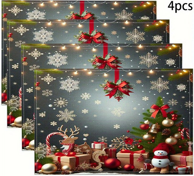 VIKAMA 4-teiliges Set wasserdichte Tischsets mit Weihnachtsmotiv zur Tischdekoration für Feiertage und Familienfeiern - Bild 1