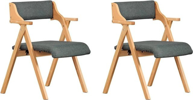 SoBuy 2er Set Esszimmerstühle Klappstühle mit Armlehnen aus Holz in Dunkelgrau FST98-SGx2 - Bild 1