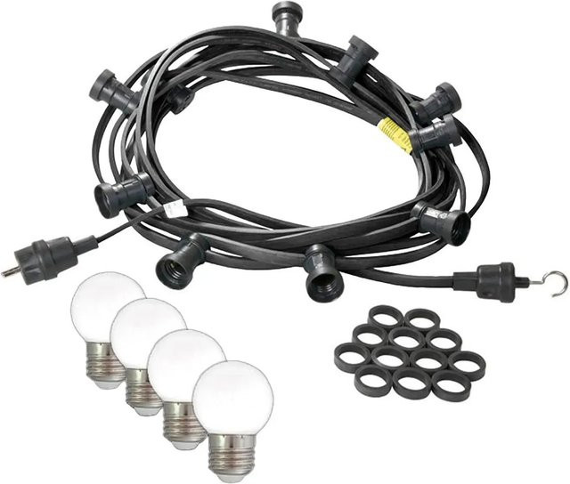 Satisfire Illu-Partylichterkette Schwarz mit 50 LED Kugellampen E27 Kaltweiß 30 m - Bild 1