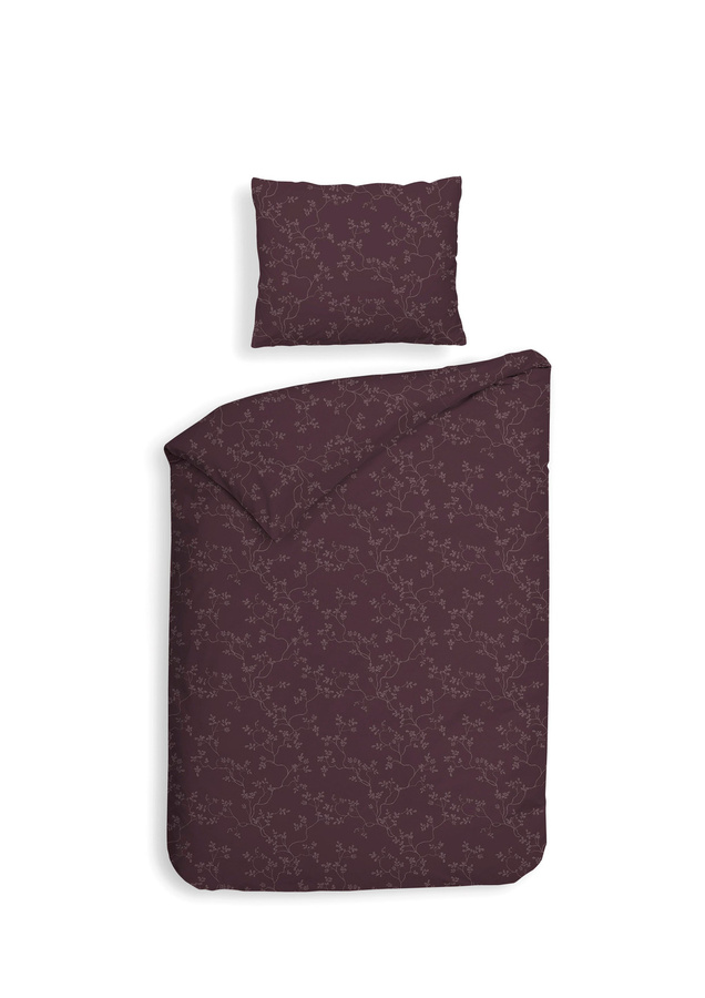 Heckett & Lane Flanell Bettwäsche Set Alloro Blackberry Wine Miniblätter aus Baumwolle, Farbe: Schwarz, Rot, Lila, B/H: 155 x 220 cm mit Kissenbezug 80 x 80 cm - Bild 1