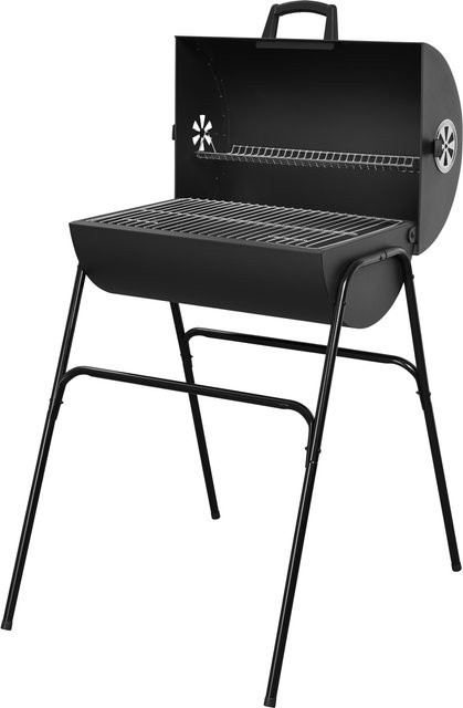 GRILLMEISTER Holzkohle Fassgrill Kansas in Schwarz mit Gestell und Warmhalterost, B: 60 cm, H: 95 cm, T: 79 cm - Bild 1